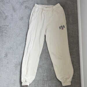 Brandy Melville USA Embroidered Cream Womens Sweatpants